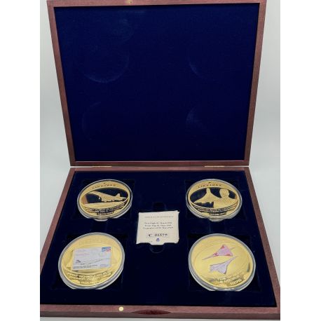 Coffret Prestige N°2 - 4 Médailles Concorde - avec certificats - cuivre doré - 70mm