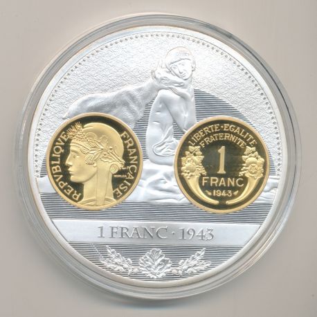 Médaille - 1 Franc Morlon 1943 - Histoire de la monnaie Française - 70mm