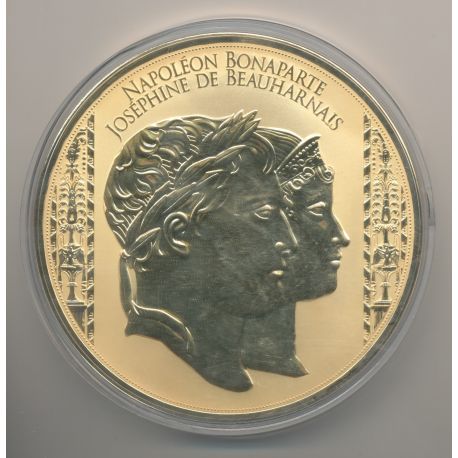 Médaille - Double portait de Napoléon  - dorée et en couleur - 100mm