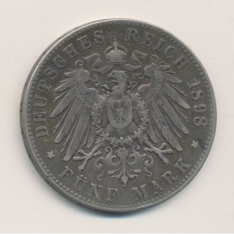 Allemagne - Hambourg - 5 Marks - 1898 J