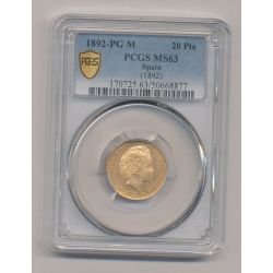 20 Pesetas - 1892 PGM - MS63 - Alfonso XIII