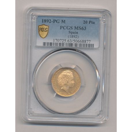 20 Pesetas - 1892 PGM - MS63 - Alfonso XIII