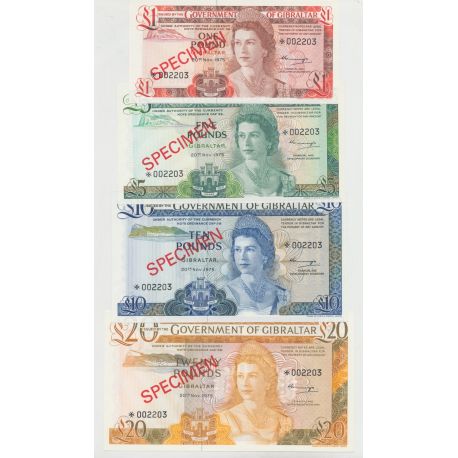 Gibraltar - Série 4 Billets - 1975 Spécimen - 1,5,10,20 Pounds - Neuf