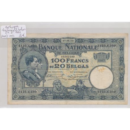 Belgique - 100 Francs-20 Belgas - 27.06.1929 - TTB