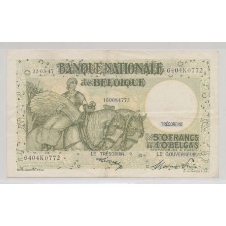 Belgique - 50 Francs-10 Belgas - 22.03.1947 - TTB