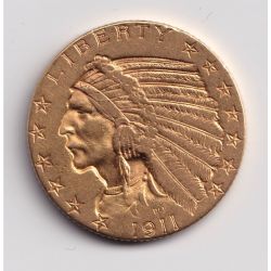 Etats-Unis - 5 Dollars Or 1911 - Tête d'indien - TTB