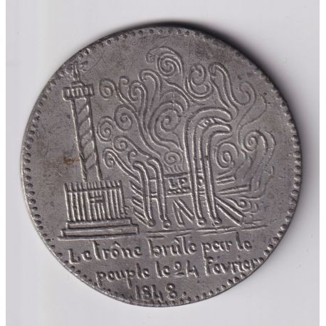 Médaille - Bucher du trône de Louis philippe - 1848 - place de la bastille - étain - 48mm
