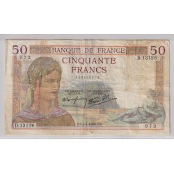 50 Francs cérès - 4.04.1940 - TB+