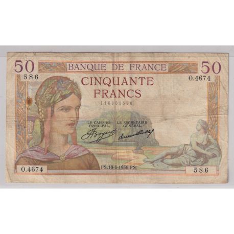 50 Francs cérès - 18.06.1936 - TB