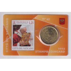 Coincard Vatican N°45 - 50 Cents 2023 - Pape François - Timbre et monnaie