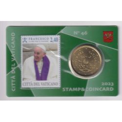 Coincard Vatican N°46 - 50 Cents 2023 - Pape François - Timbre et monnaie