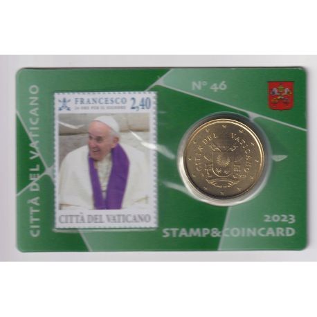 Coincard Vatican N°46 - 50 Cents 2023 - Pape François - Timbre et monnaie