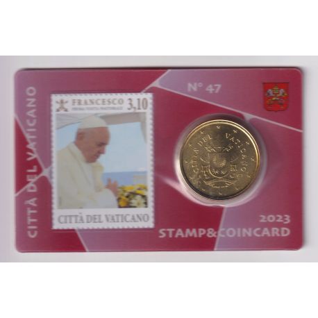 Coincard Vatican N°47 - 50 Cents 2023 - Pape François - Timbre et monnaie