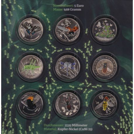 Allemagne - Coffret 9 Monnaies - 9 x 5€ - 2022 à 2024 - Le monde merveilleux des insectes