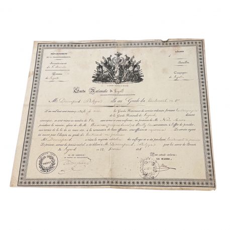 Brevet Garde Nationale de Lagord - Grade lieutenant - 1835