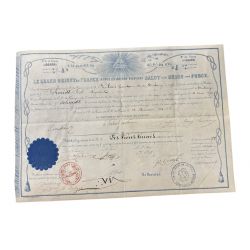 Diplôme Maçonnique  - GODF - Loge les frères réunis - Orient de Strasbourg - Diplome de maitre - 1872