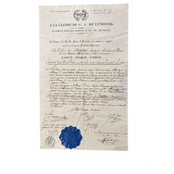 Diplôme Maçonnique  - GODF - Orient de Strasbourg - loge les frères réunis - 1825