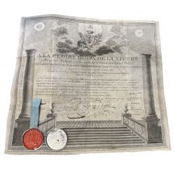 Diplôme Maçonnique - Parfaite harmonie - Orient de lyon - 1802 - avec cachet dans une boite