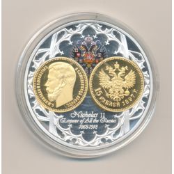 Médaille - Nicolas II - 15 Rouble 1897 - monarques européens - cuivre argenté et doré - 50mm