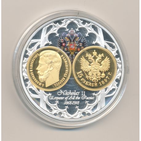 Médaille - Nicolas II - 15 Rouble 1897 - monarques européens - cuivre argenté et doré - 50mm