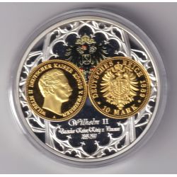 Médaille - Guillaume II - 10 mark 1889 - monarques européens - cuivre argenté et doré - 50mm