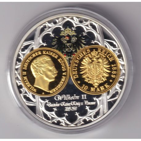 Médaille - Guillaume II - 10 mark 1889 - monarques européens - cuivre argenté et doré - 50mm