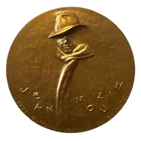Médaille - Jean Moulin - 40e anniversaire de sa mort - 1983 - bronze 72mm - SUP