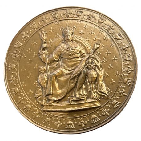 Médaille - Reproduction - Avenement au trône Louis XVIII - commune de Sommieres - 1983 - bronze 86mm - SUP