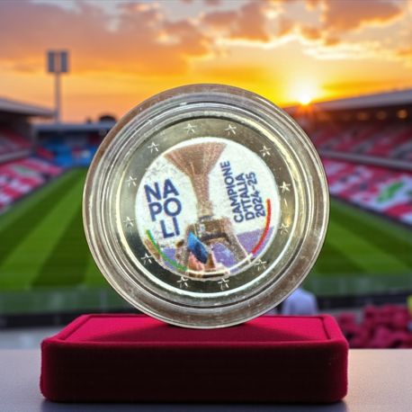 2 Euro couleur - Naples Champion d'Italie - 2024-25 - fond blanc et coupe