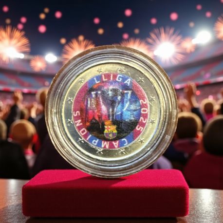 2 Euro couleur - Champion de la liga 2025 - Barcelone