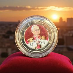 2 Euro couleur - Pape Léon XIV - mains jointes prière