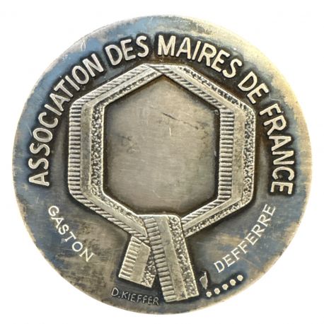 Médaille - Association des maires de France - 1884-1984 - argent 174g - gravure Gaston Defferre - TTB