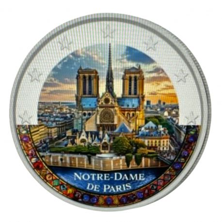 2 Euro couleur - Notre-dame de Paris - vue du ciel