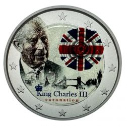 2 Euro couleur - couronnement Roi Charles III - 6 mai 2023 - avec drapeau anglais