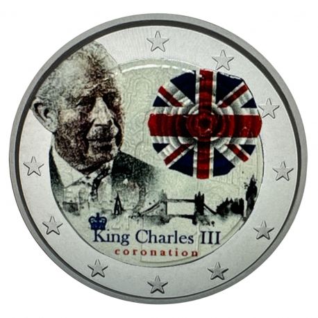 2 Euro couleur - couronnement Roi Charles III - 6 mai 2023 - avec drapeau anglais