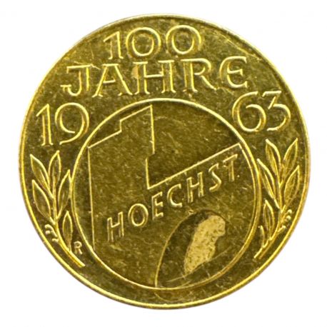Médaille Or - 100e anniversaire de Farbwerke Hoechst - revers poncé - or 7,67g 0,750