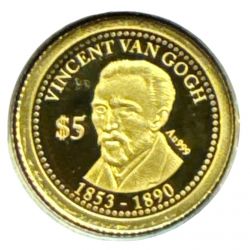 Iles Cook - 5 Dollars 2013 - Vincent van Gogh - Or 0,5g 0,585 - FDC