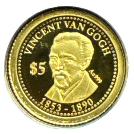 Iles Cook - 5 Dollars 2013 - Vincent van Gogh - Or 0,5g 0,585 - FDC