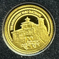 Bouthan - 100 Ngultrum 2010 - Monastère de Taktsang - Or 0,5g 0,999 - FDC
