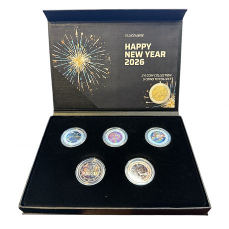 Coffret Nouvel an - 5 Pièces 2 Euro couleur - Happy new year 2026 