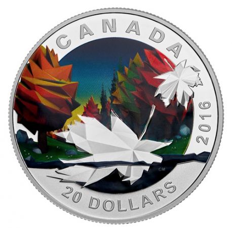 Canada - 20 Dollars 2016 - La feuille d'érable - art et géométrie - argent 31,83g