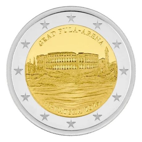 Croatie - 2 Euro 2025 - ville de Pula en Istrie, et son amphithéâtre romain
