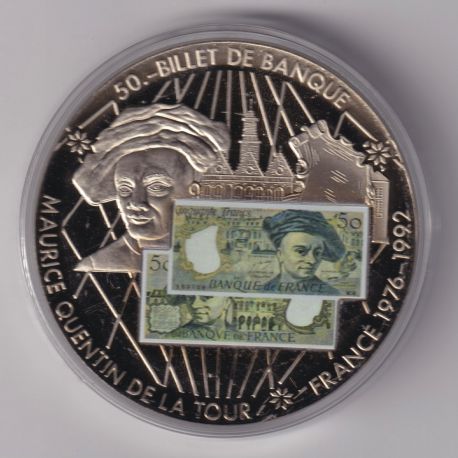 Médaille - 50 Francs Quentin de la tour - maillechort - 50mm - Flan bruni