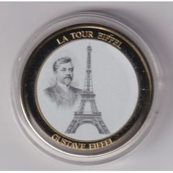 Médaille - Gustave Eiffel et la Tour eiffel - maillechort - 35mm - Flan bruni