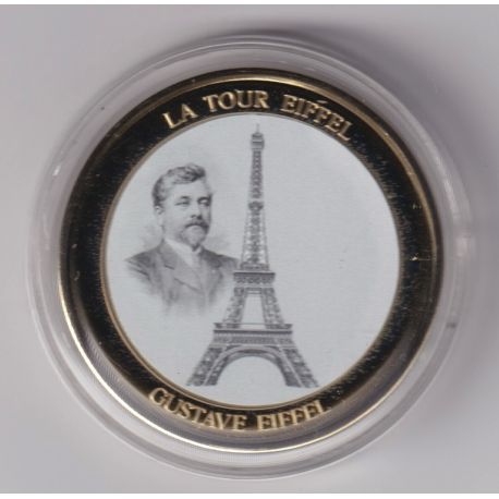 Médaille - Gustave Eiffel et la Tour eiffel - maillechort - 35mm - Flan bruni