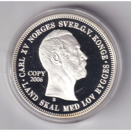 Médaille - Réplique 1 Spécieuse Daler 1861 - Charles XV - cuivre argenté - 40mm - flan bruni