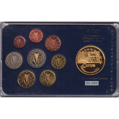 Irlande - Coffret 8 Monnaies - 1 Cent à 2 euro 2005 + Médaille Europa 2003 billet 20 rounds -  50.000 ex