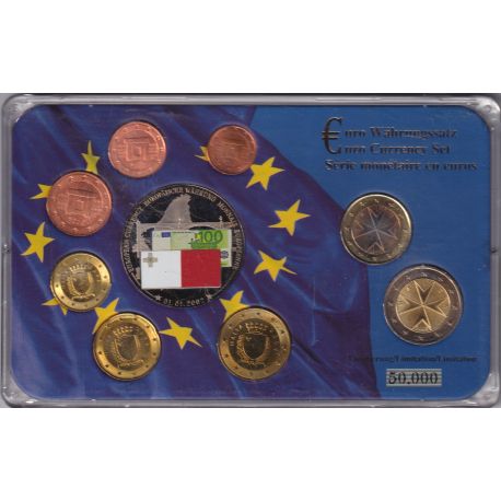 Malte - Coffret 8 Monnaies - 1 Cent à 2 euro 2008 + Médaille Europa 2002 billet -  50.000 ex