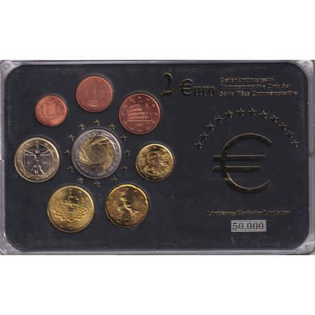 Italie - Coffret 8 Monnaies - 1 Cent à 1 euro 2002 + 2€ commemo 2004 - 50.000 ex