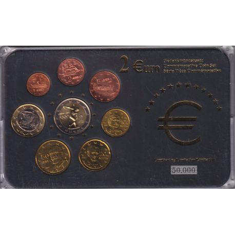 Grèce - Coffret 8 Monnaies - 1 Cent à 2 Euro années mélangées - comprenant 2€ commemo 2004 - 50.000 ex